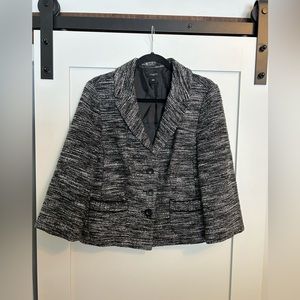 Ann Taylor Loft Women's Black And White Tweed  Blazer Jacket Size 14 Poly/Wool‎
